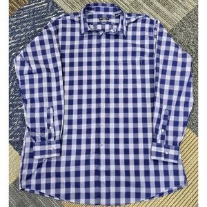 Shaquille O'Neal Shirt Mens XLG Big Fit 18 36 37 Blue Plaid Cooling Stretch